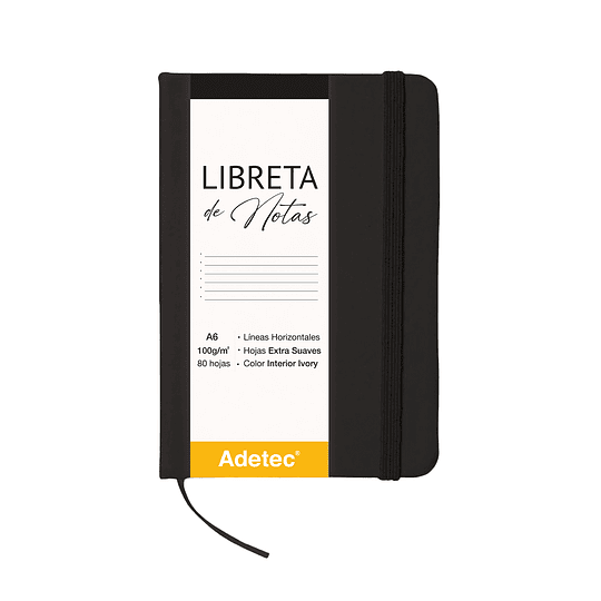 LIBRETA COSIDA A6 80 hj C/ELASTICO NEGRA ADETEC
