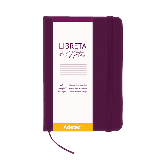 LIBRETA COSIDA A5 80 hj C/ELASTICO VIOLETA ADETEC