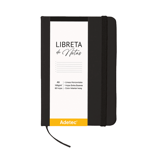 LIBRETA COSIDA A5 80 hj C/ELASTICO NEGRA ADETEC