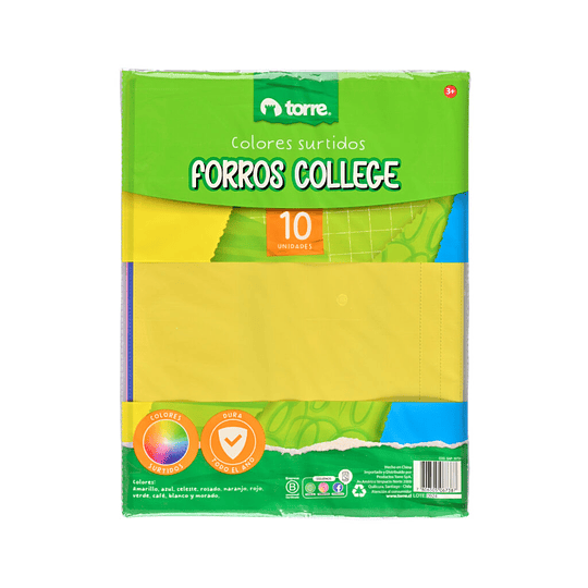 FORRO CUAD COLLEGE COLOR PACK 10 un TORRE