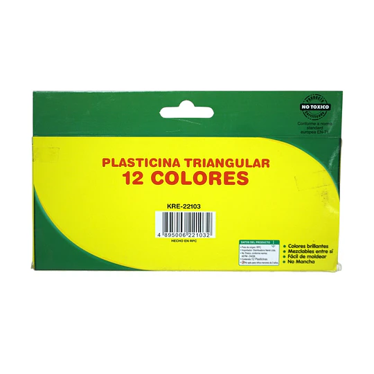 PLASTICINA 12 COLORES TRIANGULAR KREARTE