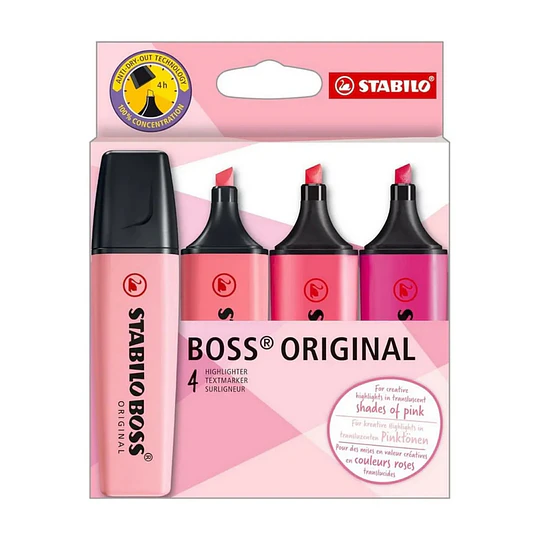 DESTACADOR SHADES OF PINK SET 4 col STABILO BOSS 