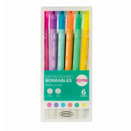 DESTACADOR BORRABLE PASTEL DOBLE PTA 6 col ARTEL