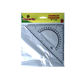 ESCUADRA PLASTICA C/TRANSPORTADOR 45º X 21 CMS 