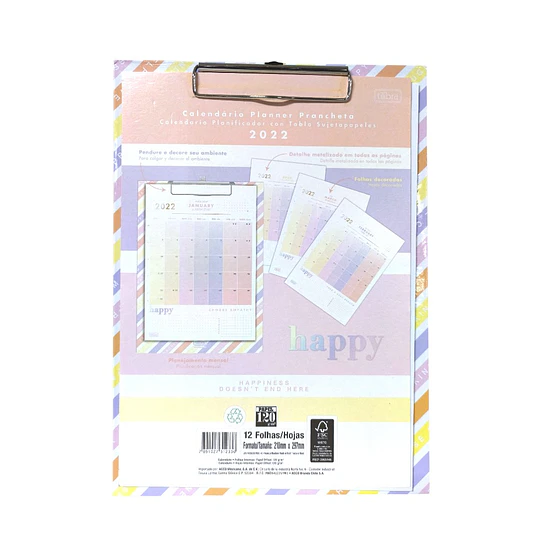 TABLA C/APRETADOR PLANNER HAPPY TILIBRA