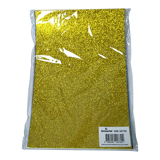 GOMA EVA GLITTER ADHESIVA 20x30 6 hj COLORES 