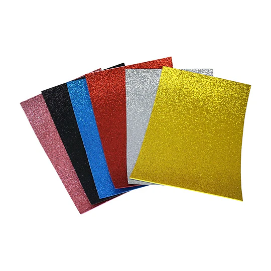 GOMA EVA GLITTER ADHESIVA 20x30 6 hj COLORES 