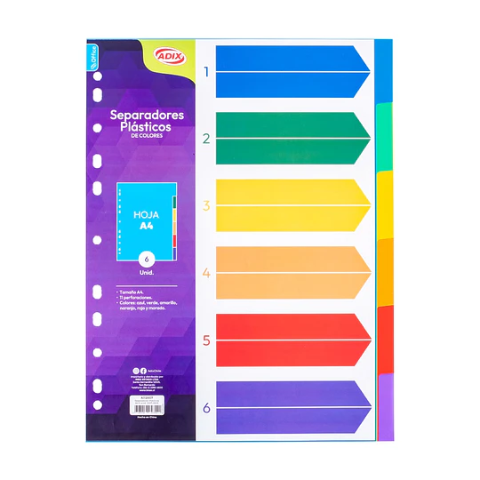 SEPARADOR CARTA VINILICO 6 POS. ADIX