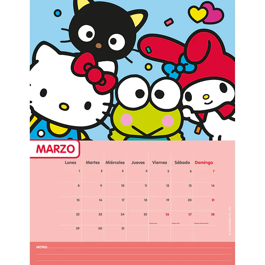 CALENDARIO PARED HELLO KITTY 30x40 MENSUAL ASCOTT