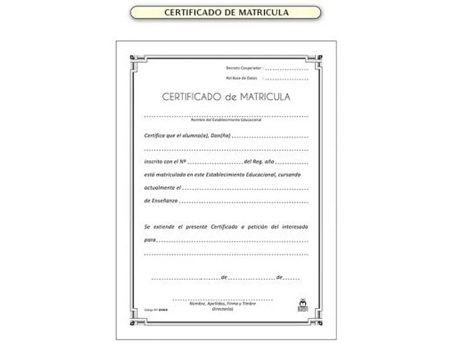 TALONARIO CERTIFICADO DE MATRICULA