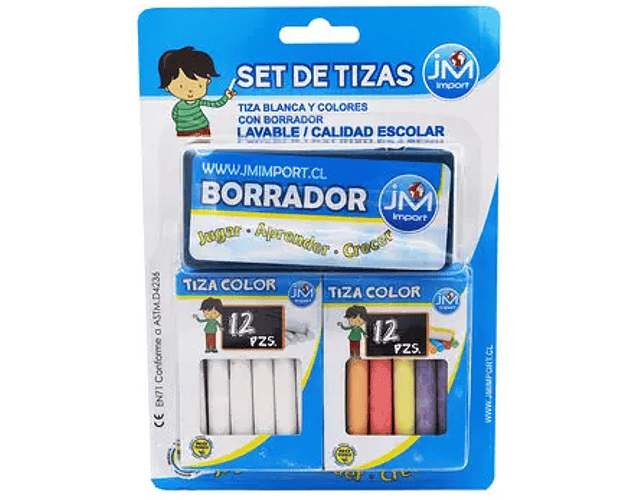 TIZA BLANCA Y COLOR CON BORRADOR