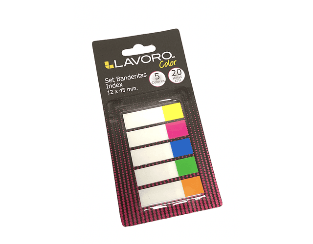 SET BANDERITAS INDEX 12x45MM. 5 COLORES 20 HOJAS C/U