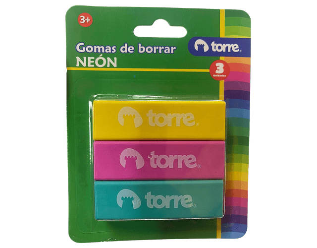 SET GOMAS COLORES NEON 3 UNIDADES