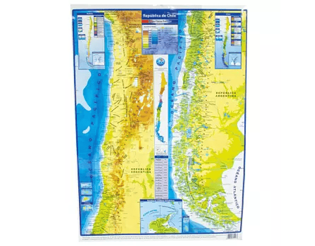 MAPA CHILE FÍSICO POLÍTICO ACTUAL 90X130CMS. 