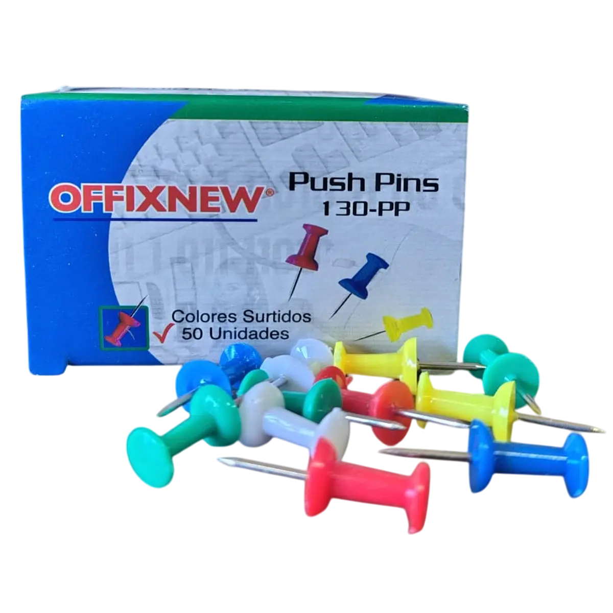 PUSH PINS COLORES SURTIDOS CAJA 50 UNIDADES OFFIXNEW