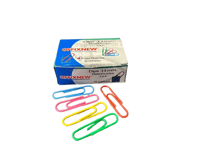 CLIPS 33M PUNTA REDONDA PLASTIFICADOS CAJA 50 UNIDADES