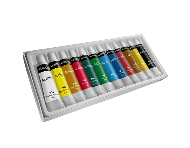 SET ACRILICO 12 COLORES 12 ML.