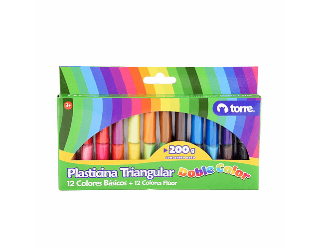 PLASTICINA TRIANGULAR 12 COLORES BASE + 12 COLORES FLÚOR 
