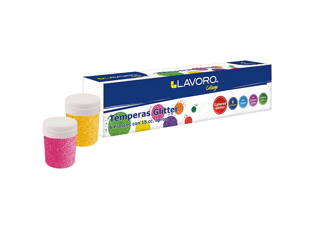 TEMPERA 6 COLORES GLITTER 15ML. LAVORO