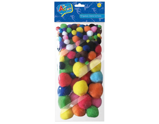 POMPONES 130 PCS. COLORES TAMAÑOS SURTIDOS