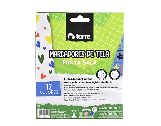 MARCADORES DE TELA 12 COLORES