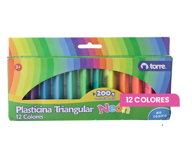 PLASTICINA TRIANGULAR 12COL.NEON