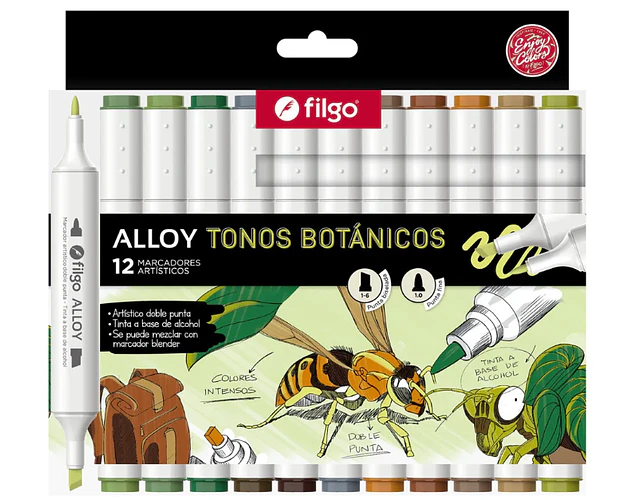 MARCADOR DOBLE PUNTA 12 TONOS BOTANICOS