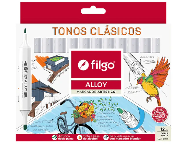 MARCADOR DOBLE PUNTA 12 TONOS CLASICOS