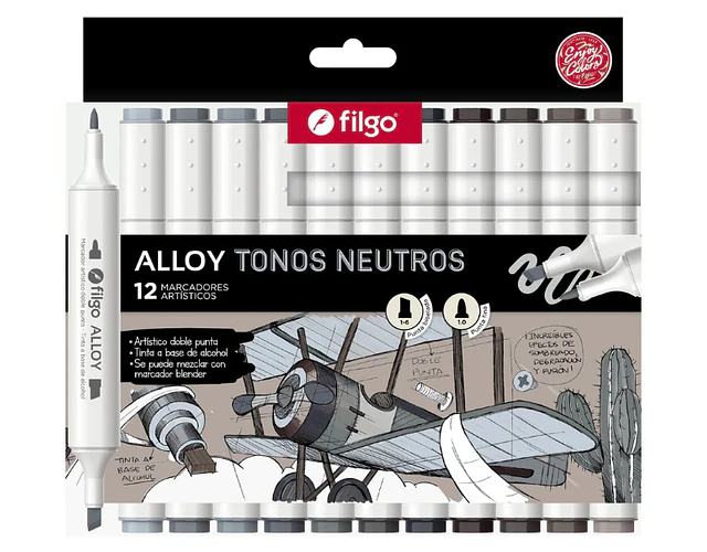 MARCADOR DOBLE PUNTA 12 TONOS GRISES
