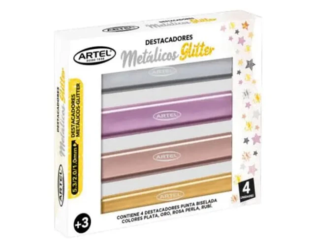 SET DESTACADORES METALICOS GLITTER 4UNDS