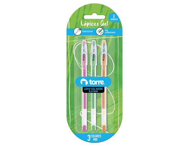 BLISTER 3 LAPIZ GEL NEON 0,8MM