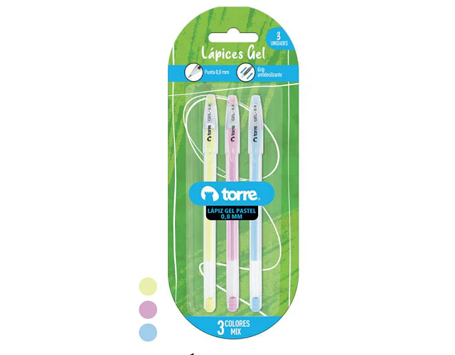 BLISTER 3 LAPIZ GEL PASTEL 0,8MM