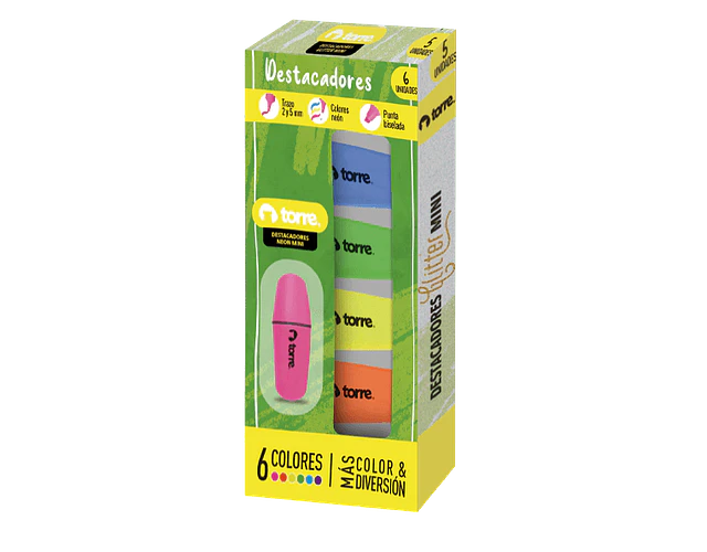 BLISTER DESTACADORES NEON MINI 6 COLORES TORRE