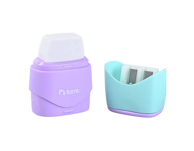 SACAPUNTAS DOBLE + GOM.BORRAR PASTEL TORRE