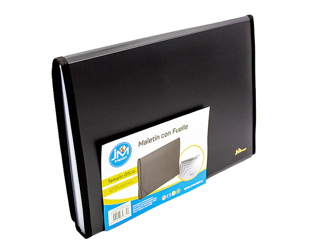 CARPETA CON FUELLE NEGRA OFICIO 12 DIV C/ELASTICO