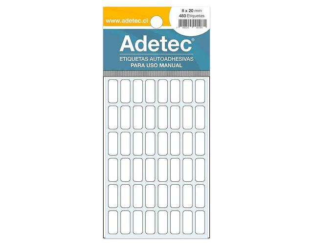 ETIQUETA ADETEC AUTOADHESIVA  8X20mm BLANCA