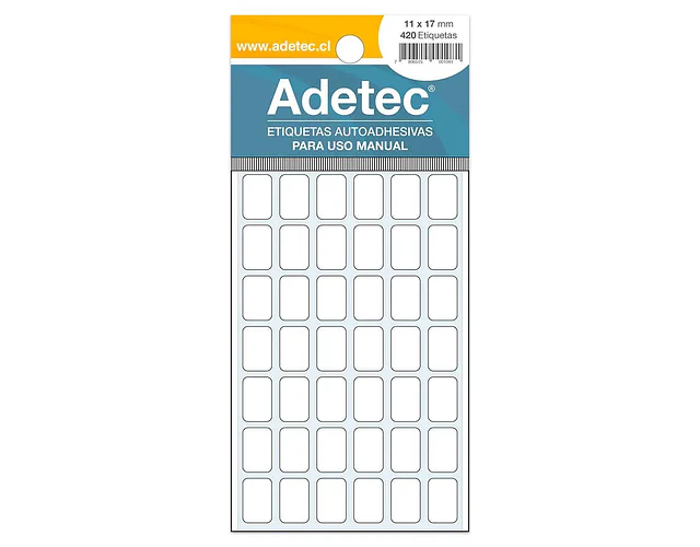 ETIQUETA ADETEC AUTOADHESIVA 11X17mm BLANCA ADETEC
