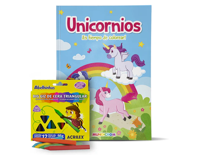LIBRO DE PINTAR UNICORNIO + 12 LÁPICES DE COLORES CERA