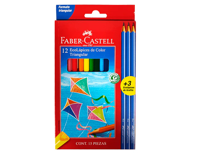 LAPICES 12 COLORES TRIANGULAR + 3 GRAFITOS FABER CASTELL	
