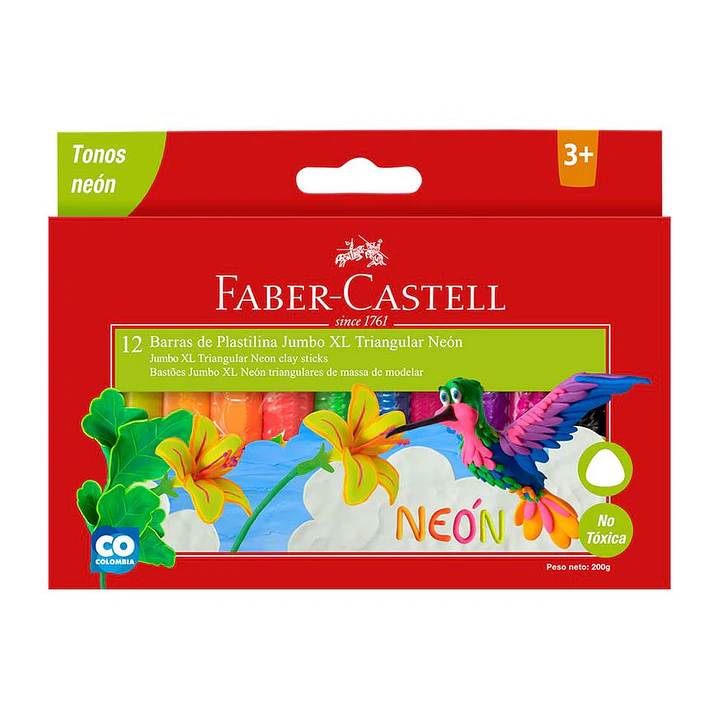 PLASTILINA FABER XL  X 12 JUMBO NEON 1