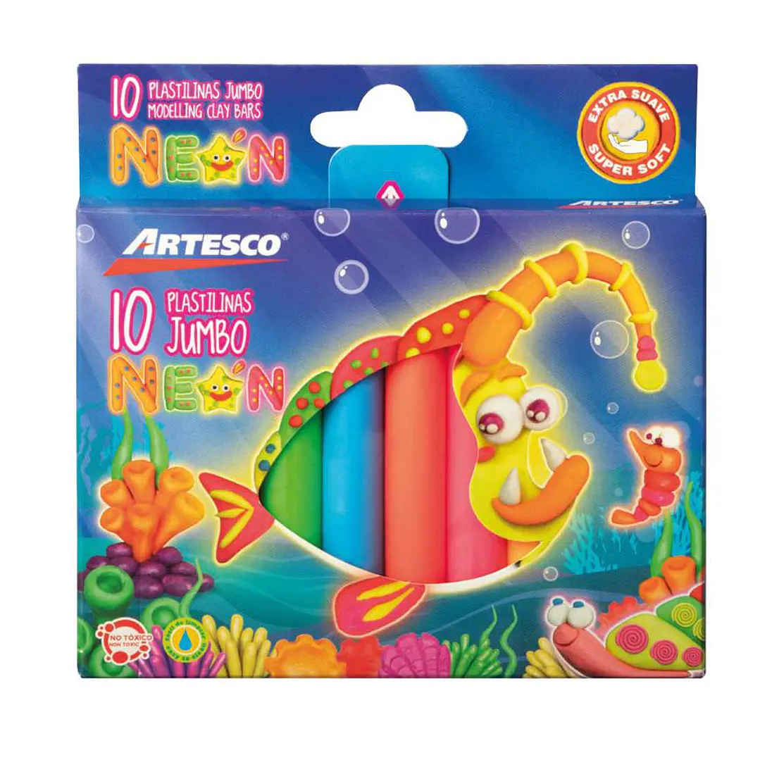 PLASTILINA ARTESCO X 10 JUMBO NEON  1