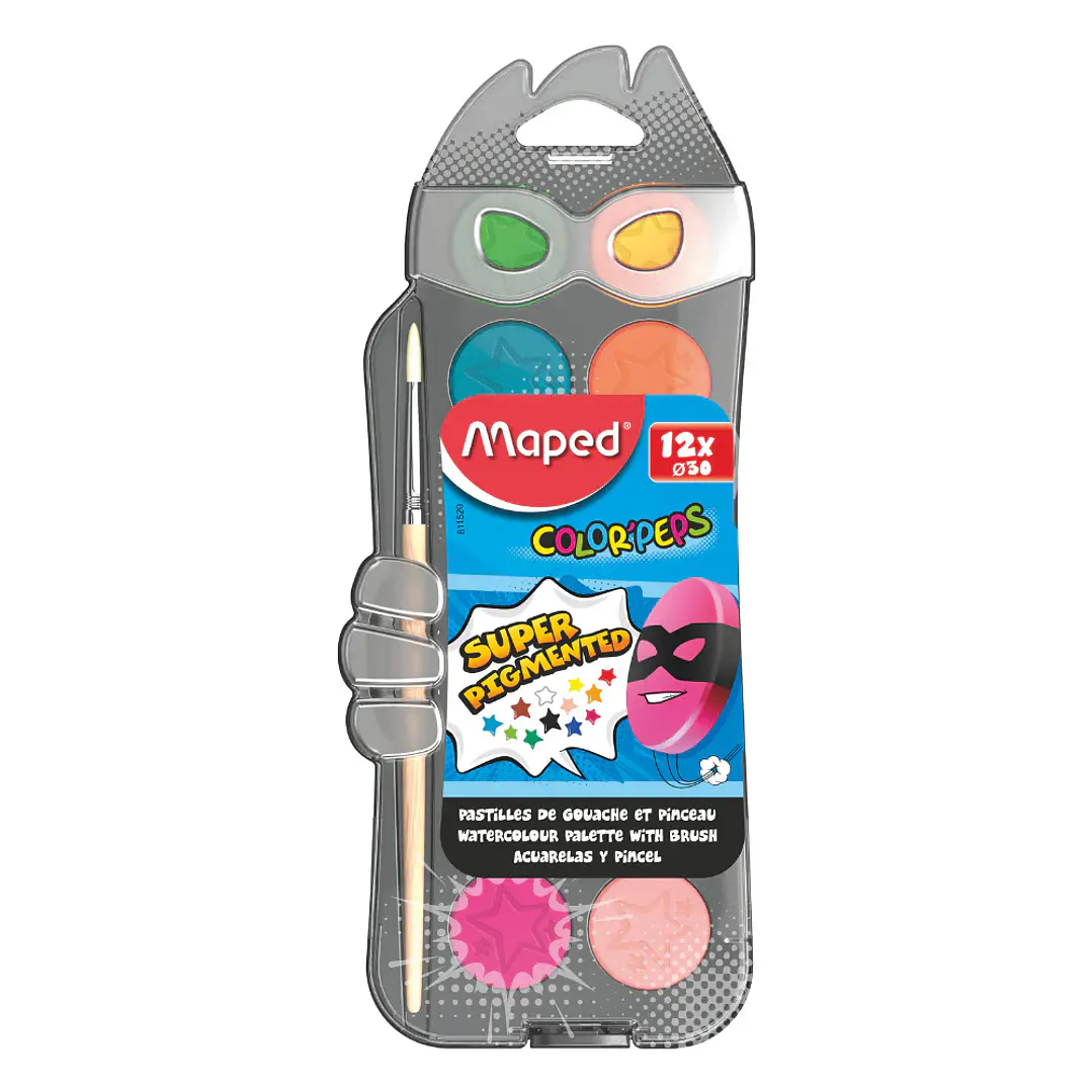 ACUARELAS MAPED SUPERHEROES  X12 + 1 PINCEL 1