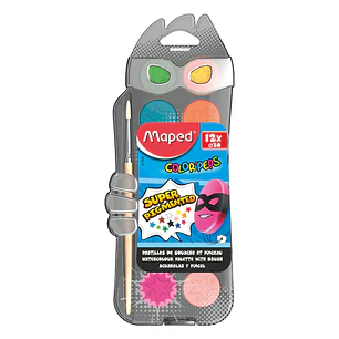 ACUARELAS MAPED SUPERHEROES  X12 + 1 PINCEL