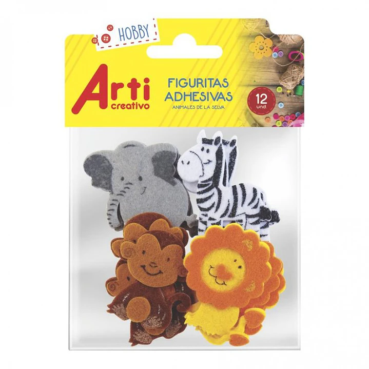 FIGURITAS ADHESIVAS ANIMALES DE LA SELVA X12 FIELTRO  1