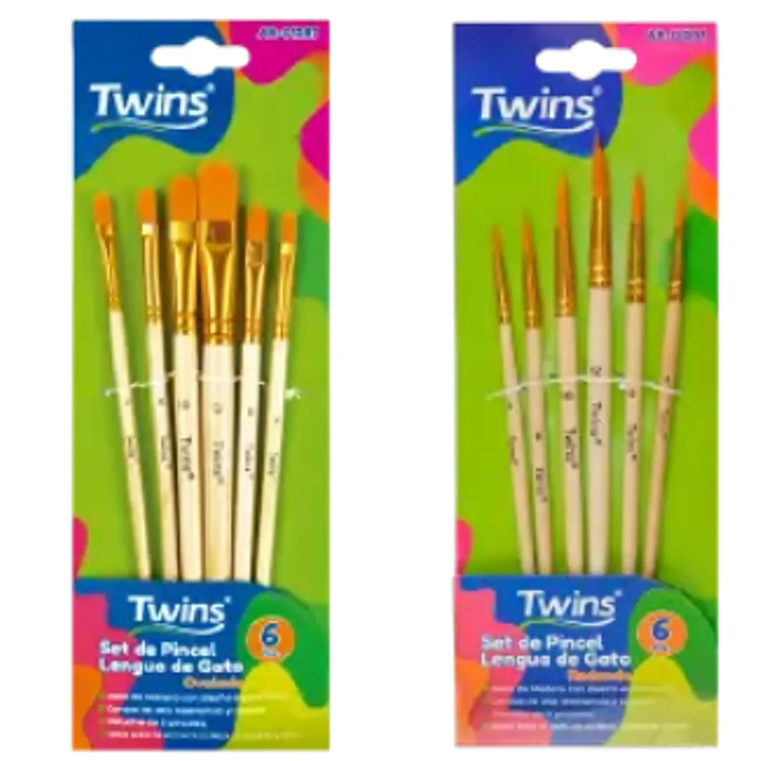 SET PINCEL TWINS X6 BISELADO/PLANO/REDONDO 1