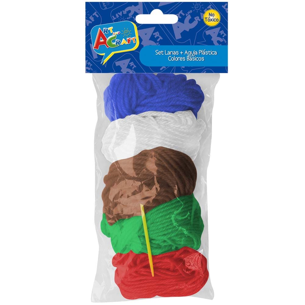 SET LANA 5 COLORES BÁSICOS + 1 AGUJA PLÁSTICA