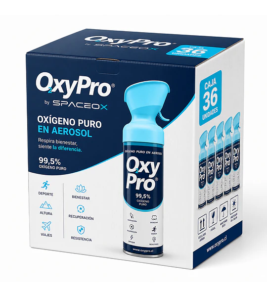 Caja 36 unidades - Oxígeno 99,5% Portátil 10L Boquilla Sport