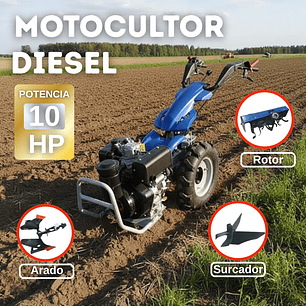 Motocultivador Diesel 10 hp Tipo Europeo + Rotor Arado Surcador