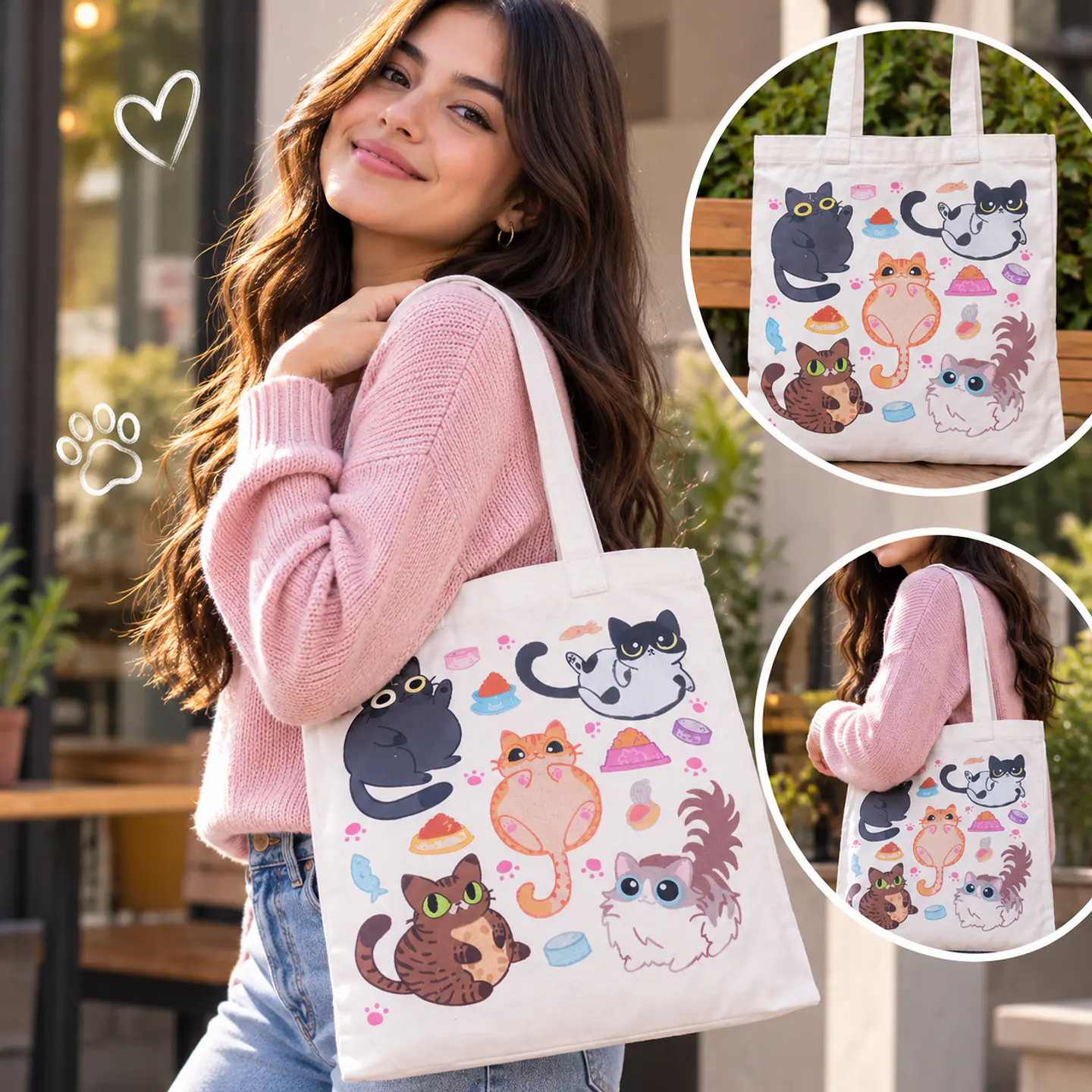 Bolsa de Tela con Diseño de Gatitos  Estilo Urbano– Cat Lovers 🐱 2