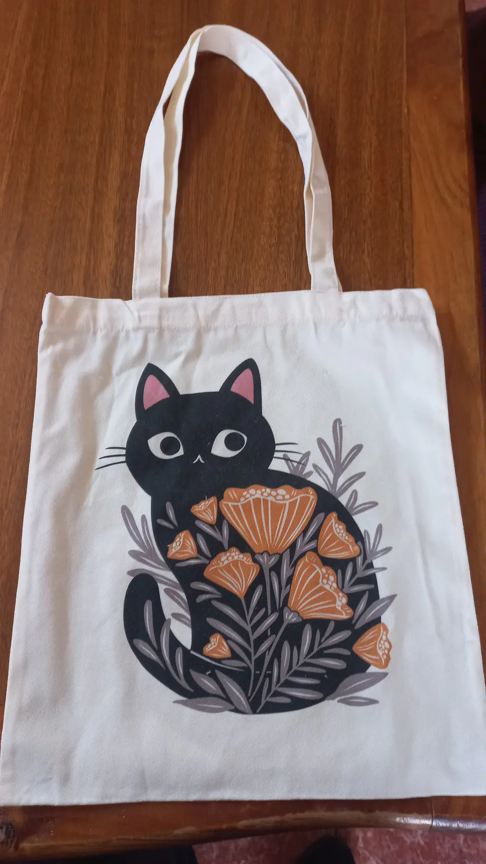 Bolsa Tote de Tela Gato Negro con Flores – Cat Lovers 🐱🌸 1